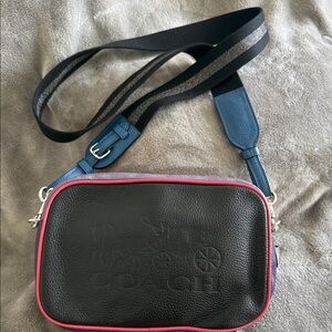 Coach Black and Blue Shoulder Bag with Pink Trim